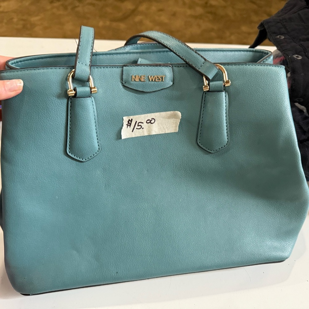 Nine West Blue Tote with Structured Design and Metal Hardware